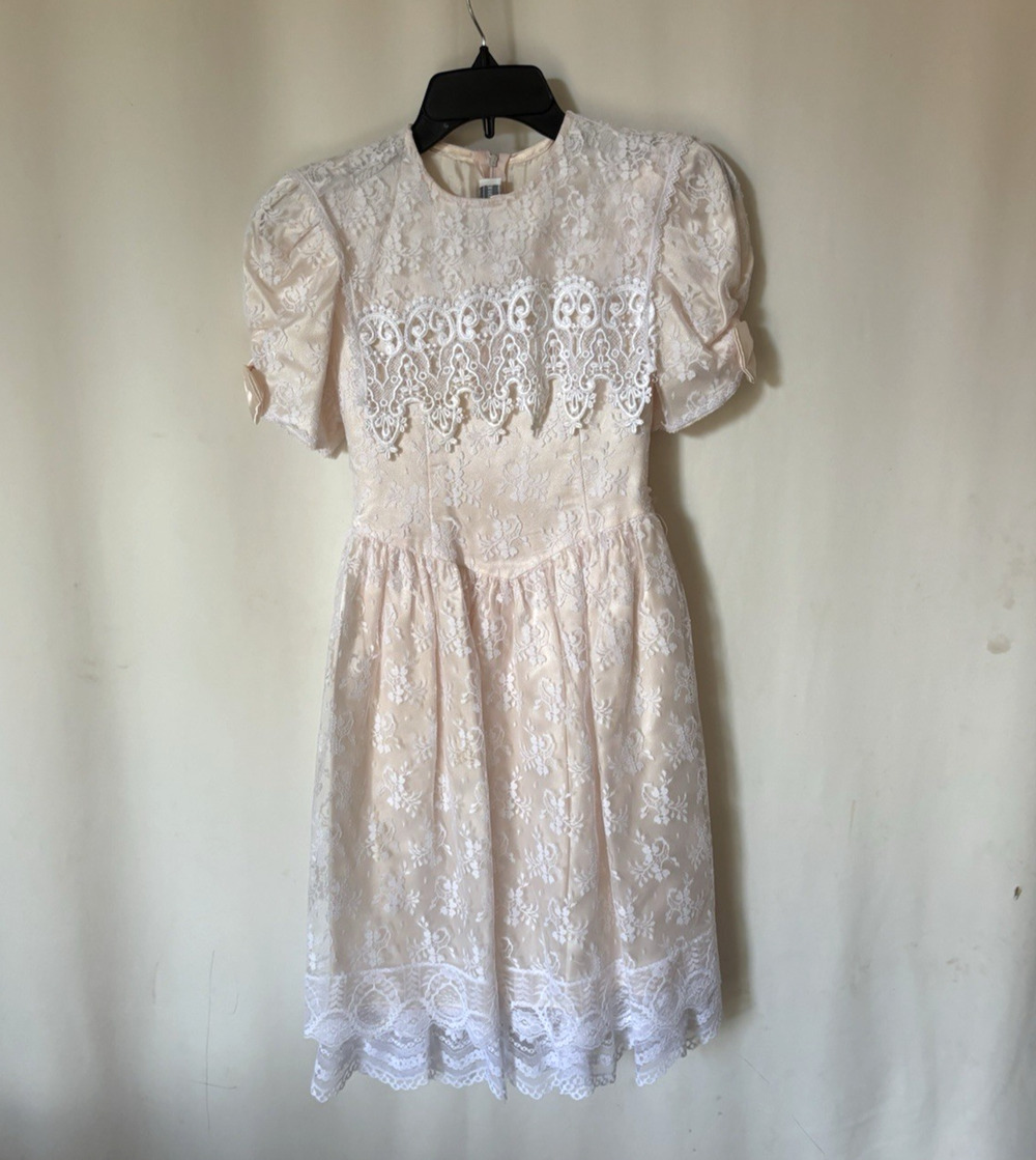 Vtg Jessica McClintock Girls Dress 10 Pink Lace Aline USA 80s 90s